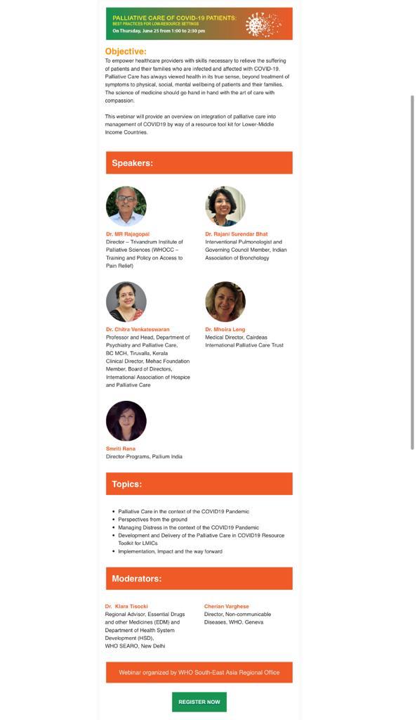sunithamd's tweet photo. @WHOSEARO webinar on #PalliativeCare in #COVID19 for #LMIC countries. The work of #Pallicovidkerala and @palliumindia will be presented. #Resourcetoolkit #Pallicovid click here to register https://t.co/3HNRwcRX6W https://t.co/iO8drRVAh1