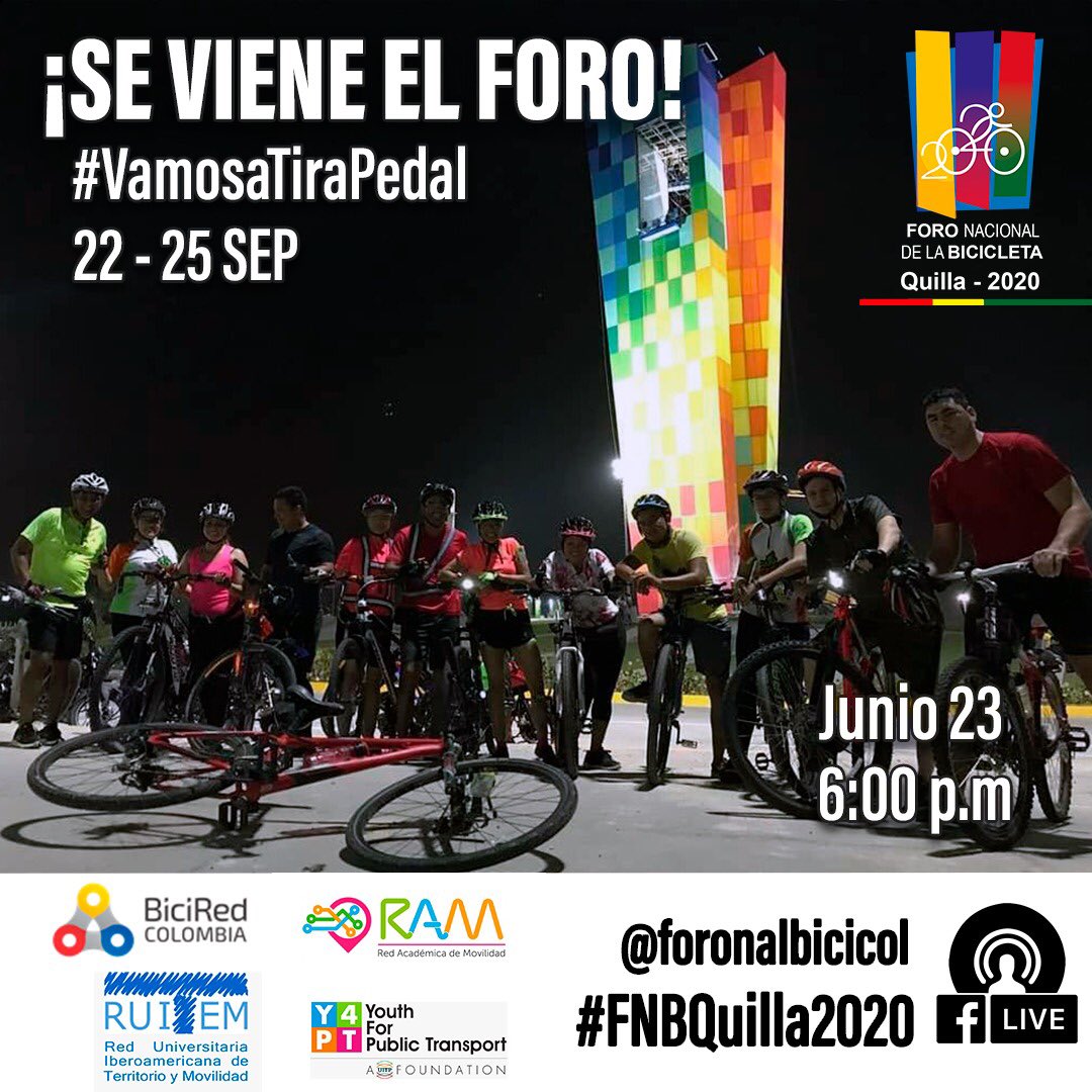 Amantes y escépticos de la bici, ¡actívense! Hoy haremos el lanzamiento del <a href="/ForoNalBiciCol/">Foro Nacional Bici</a>🇨🇴 2020, que este año tendrá como ciudad embajadora a Barranquilla 💪🏾🚴🏾‍♂️✊🏾

Invitadísim@s a unirse y participar. #VamosaTiraPedal en el #FNBQuilla2020!

Streaming → facebook.com/foronalbicicol