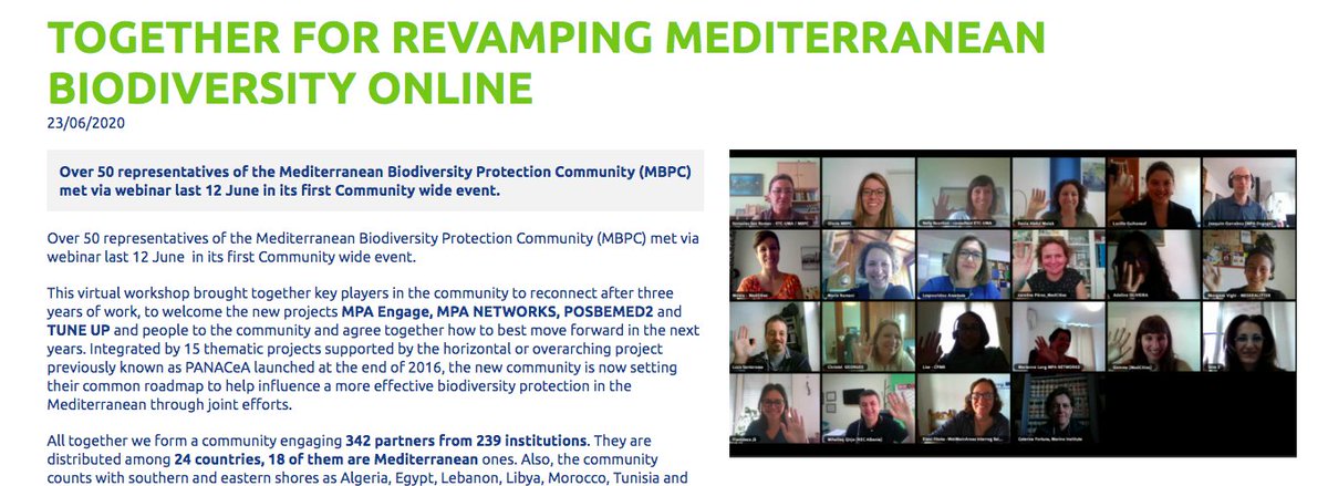 Gov4Nature's tweet photo. Over 50 representatives of the Mediterranean #BiodiversityProtectionCommunity (MBPC) met via webinar last 12/06 in our 1st Community wide event. Read the article and stay tuned βοΈπ½ for next meetings concerning our 3 Working Groups.
ππ½ https://t.co/QTM22MSXth
#Mediterraneanfamily https://t.co/F2EUWbJgVm