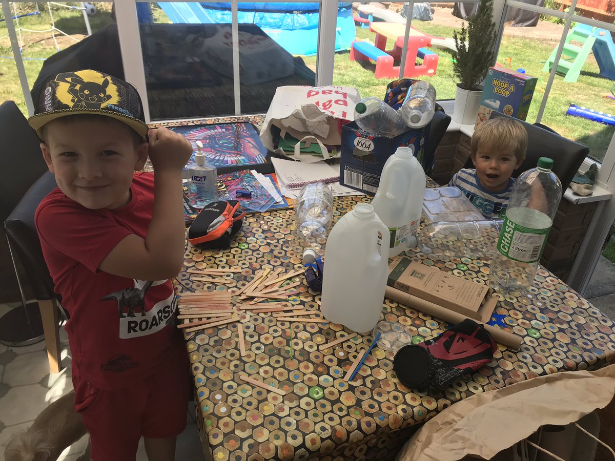 CoachGregPT's tweet photo. DIY Pirate boats huge success in the paddling pool, fun project for William and Oscar @MissDrury1 @WhiteCourtScho1 @tarahanmer https://t.co/mGaBCBLEKO