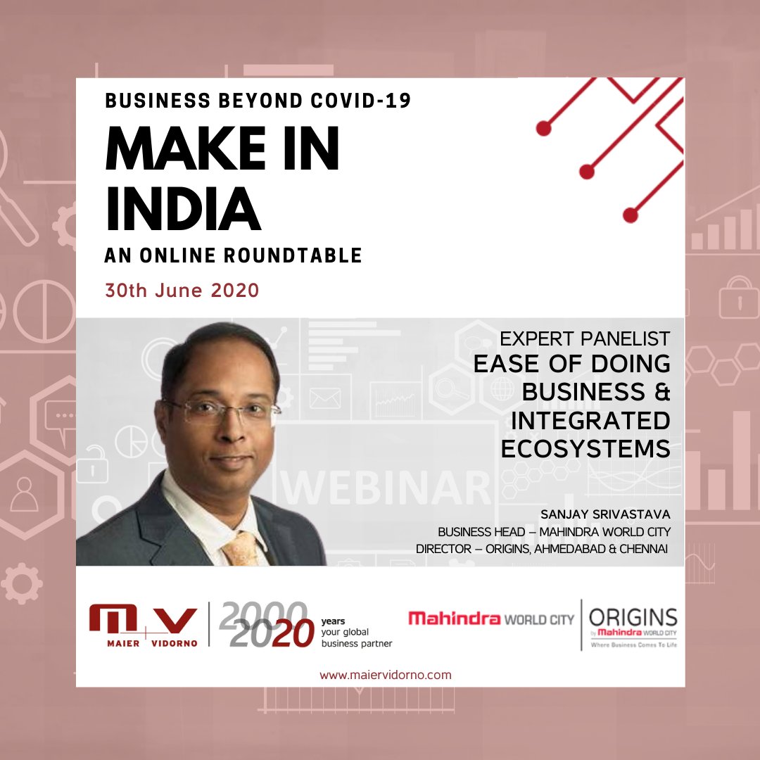 MV_Group's tweet photo. #ExpertTalk #ExpertSpeaker
Mr Sanjay Srivastava (@Sanjay_Sriv), Business Head – @Mah_WorldCity & Director – Origins will be the eminent speaker at our "Expert Talk: Business Beyond COVID-19: Make In India" on 30th June 2020
Register Now: https://t.co/BOpfhK8UQS https://t.co/1E6m6zAct0