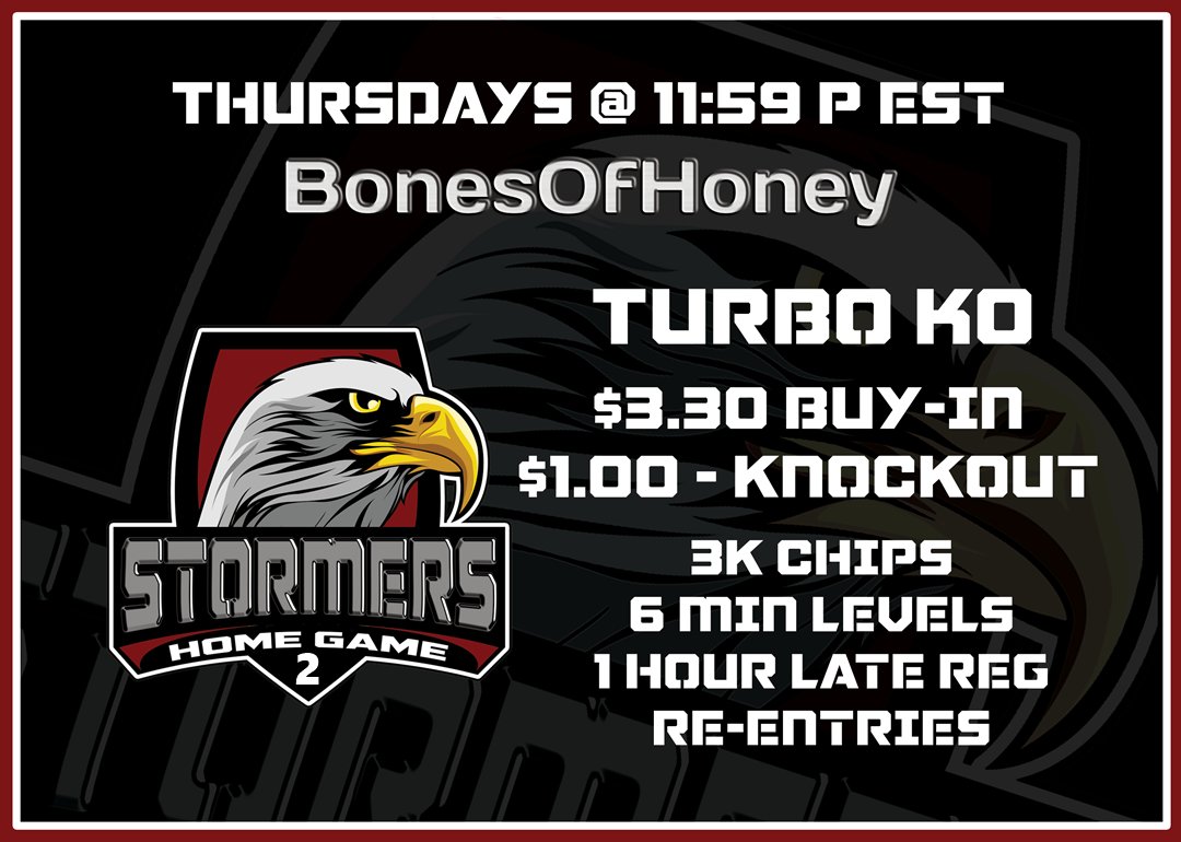 Next <a href="/ACRSTormers/">ACRSTormers</a> #HOMEGAME is 12 midnight ET <a href="/ACR_POKER/">ACR Poker</a> 
Private Tab - "BonesofHoney Stormers Home Game"
hosted by <a href="/BonesofHoney/">Angelina Rich</a> 
Password available in #TWITCH Chat
twitch.tv/bonesofhoney
Good Luck #TEAMSTORM 
#POKER #VENOM #CYCLONES ^qqn