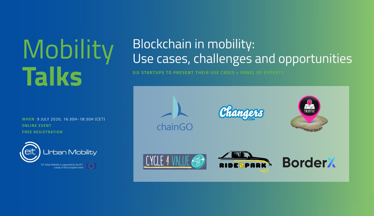 Jelurida's tweet photo. Meet six startups implementing #blockchain technology in the #mobility industry: @ChainGOTech @ChangersCom @trifficworld #Cycle4Value #Ride2Park and #BorderX at the upcoming #MobilityTalks ONLINE FREE event. Save your spot here: https://t.co/GVNUD7Lmrn
#Ardor @EITUrbanMob https://t.co/tCeZ5saINo