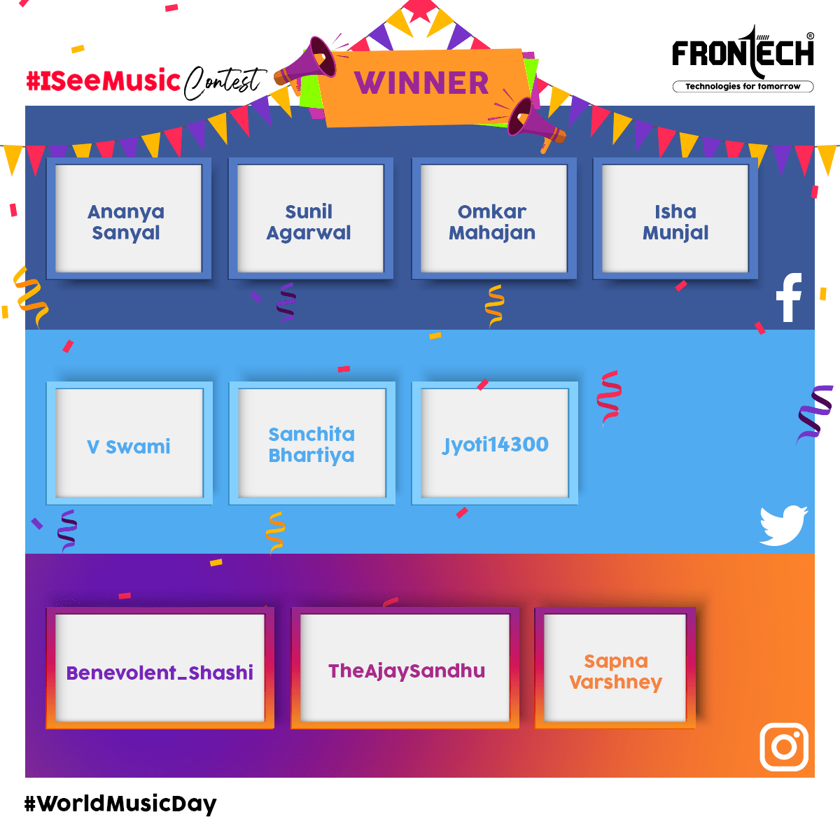 Frontechonline's tweet photo. #WinnerDeclaration
We loved your entries to #ISeeMusic contest as much as you love Bollywood!
Winners, please DM us your full name, email, address & ID proof from the same account as participation. Prizes will be dispatched only after verifying IDs and accounts.
Thank you :) https://t.co/xHWcmHFCA7