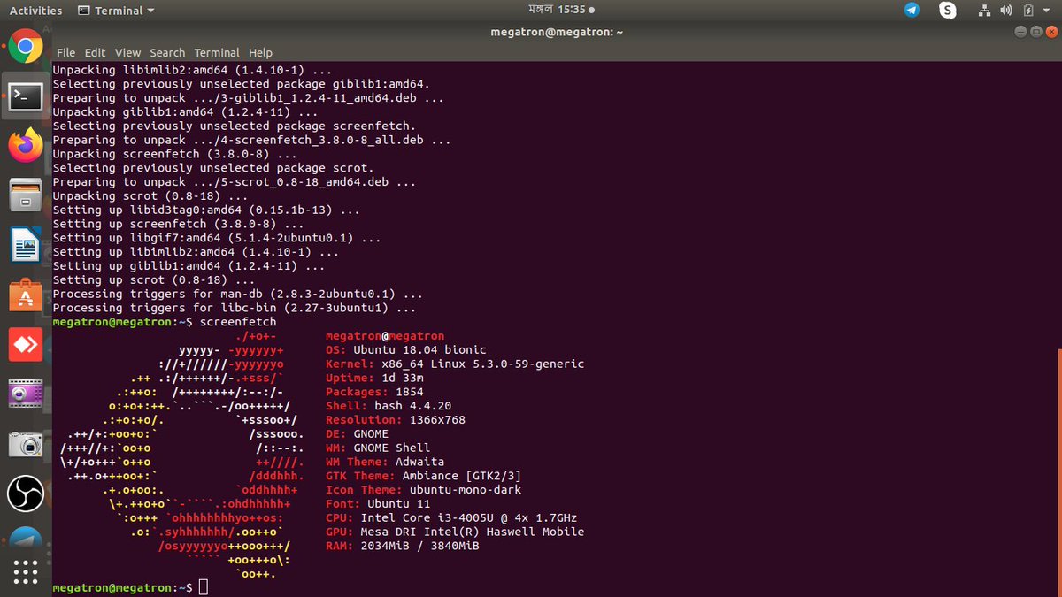 linuxmegatron's tweet image. Installed #screenfetch