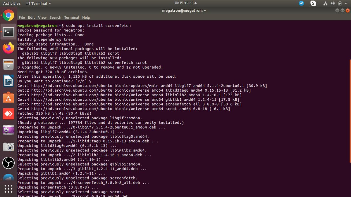 linuxmegatron's tweet image. Installing #screenfetch