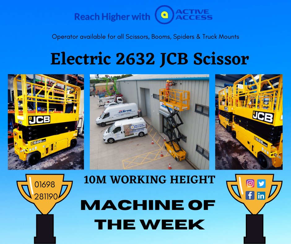 Our machine of the week is back and with a new layout!

We have chosen our 2632 electric scissor lift for the #motw, these are narrow and perfect for indoor works.

Contact our Hire Desk for more information on this machine :

📞01698 281190
📧hire@activeaccess.co.uk