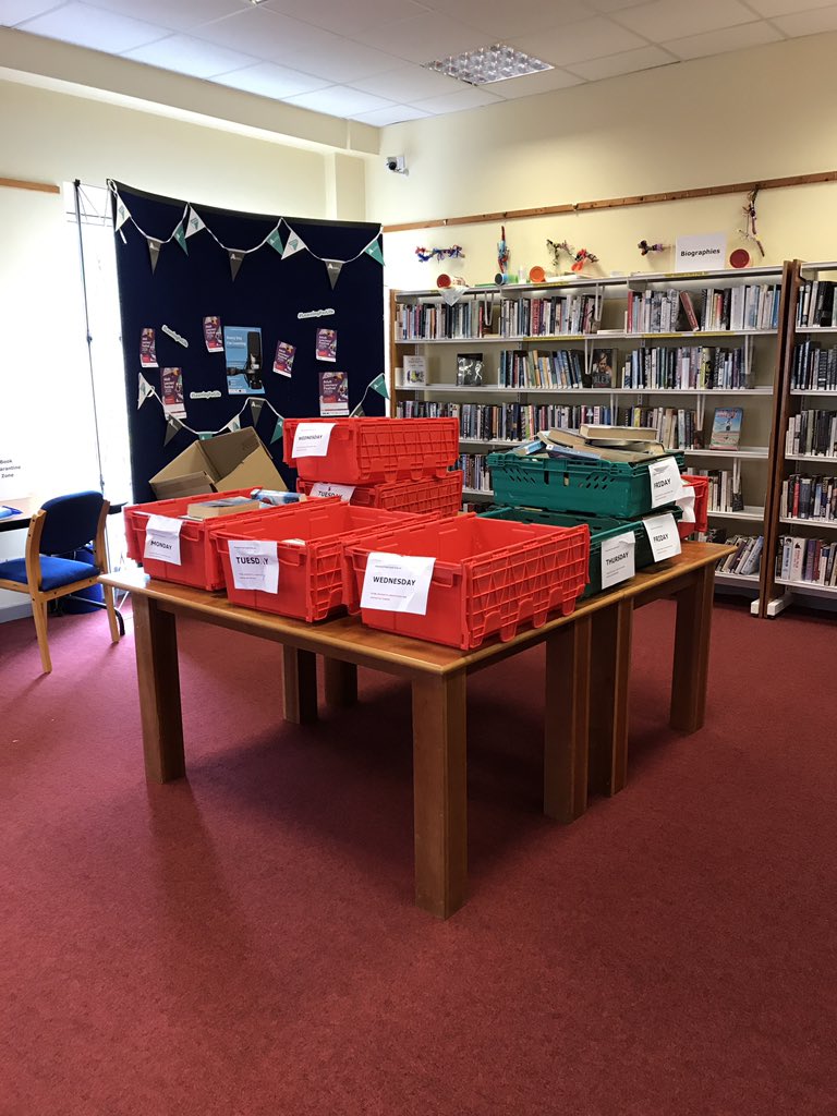 Ballybanelib's tweet photo. Our quarantine area. All books that are returned are kept here for 5 days before they are cleaned and returned to the shelves. #LockdownLibraries #Balllybane #LockdownReads https://t.co/f6d5K7Mksp