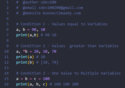 xdev_200's tweet photo. Python Tricks for Beginners
Multiple Assignment for variables
#Trick1of30 #python #newbie #pymagical #xdev200 #konnect2maddy #VSCode https://t.co/OUDsrS5zCT
