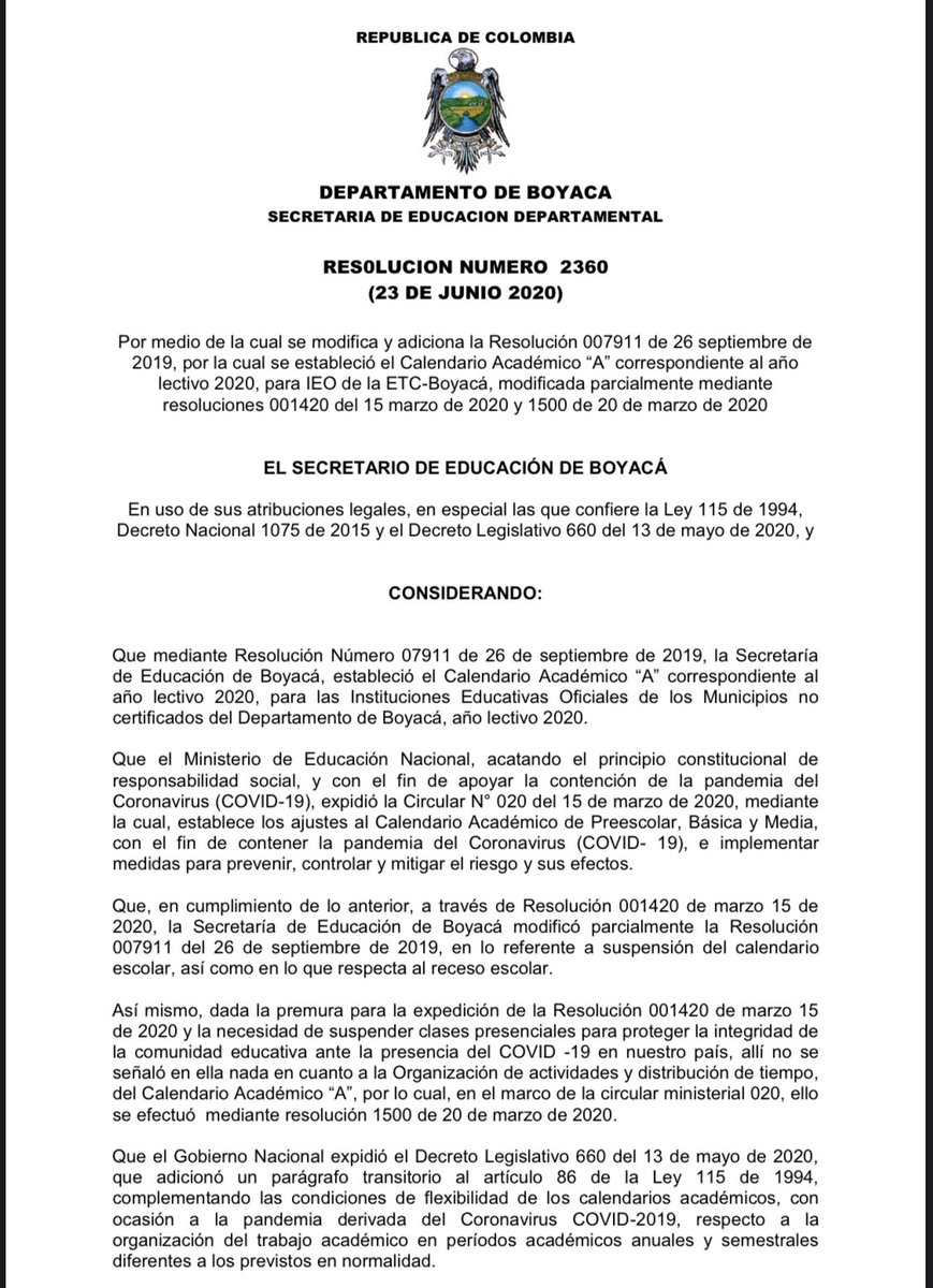 JaimeRaulSt's tweet photo. Buen día. Amanecemos con nuevo calendario escolar. Dos semanas de desarrollo institucional desde el 20 de julio y vacaciones para nuestros estudiantes. Para llegar hasta el final debemos organizarnos más, darle un respiro a las familias y mejorar estudio en casa https://t.co/01jCEjmsEo