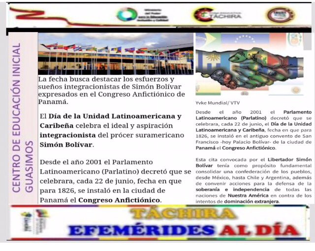 CEI Guasimos. Flayer sobre la Efemérides día de la Unidad Latinoamericana.  <a href="/guasimoscra/">Guásimos CRA</a>   <a href="/clifpguasimos/">clifpguasimos</a> @cinicialtachira