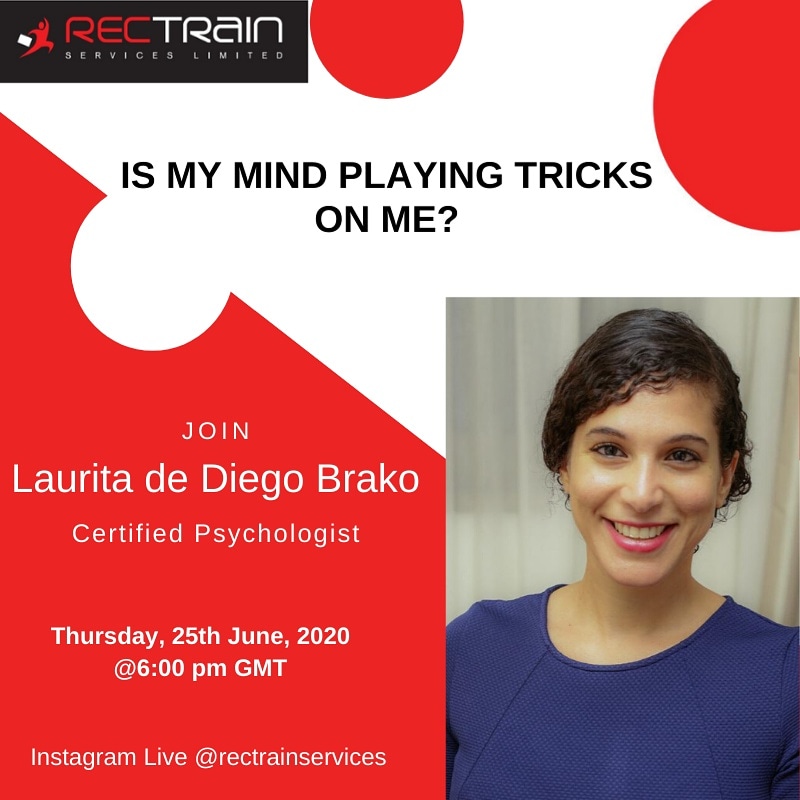 Rectrainservice's tweet photo. IS MY MIND PLAYING TRICKS ON ME?

How many of you have asked yourself this question over these past couple of weeks? Join Laurita de Diego Brako of @supportchangeheal as she gives us insights on the topic.
#mentalhealthawareness #coronavirus #rectrainltd #secondquarter https://t.co/6iHKpKMZNQ