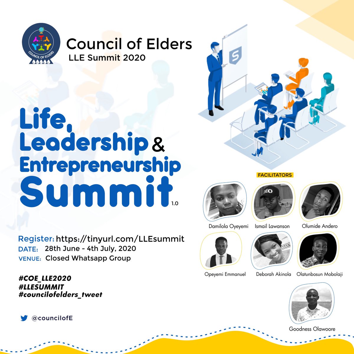ekiticookieman's tweet photo. What will you do if Life gave you a blank slate?
What do you do when Leadership is entrusted to you?
And Entrepreneurship is the New Normal
Register for #LLESUMMIT
*LET'S TALK ABOUT IT*
Register via π
https://t.co/BlAfyo8VHY. https://t.co/I2SkRLZvGZ