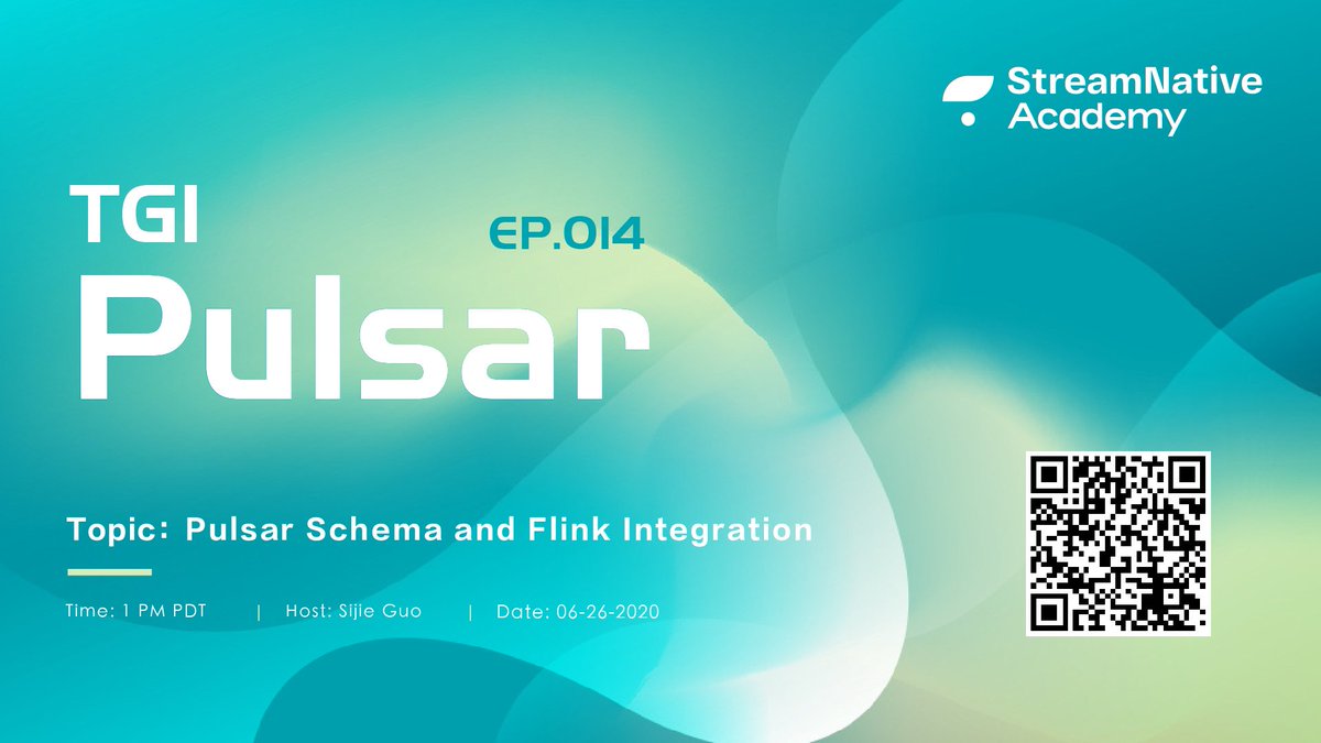 streamnativeio's tweet image. Hi #ApachePulsar enthusiasts, 

In #TGIP 014, our own @sijieg will talk about Pulsar Schema and Flink Integration.

Join us and have fun!