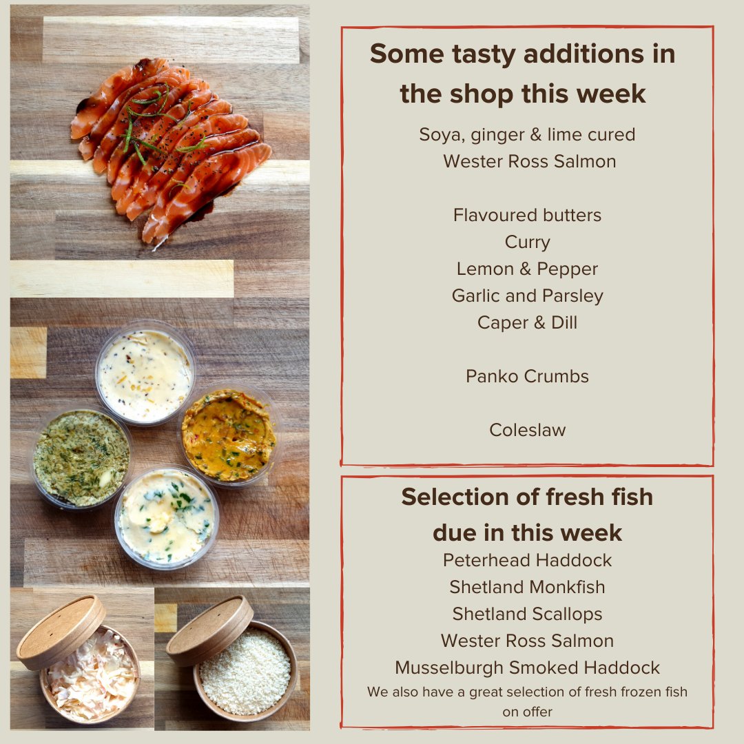 FishnCollect's tweet image. New additions in the shop this week

We have tasty cured Wester Ross Salmon - great addition to any salad
Our own tasty butters - packed full of flavour to top of any fish dish

ow.ly/JXq750AeVBX

#tasty #freshfish #curedfish #shoplocal #fishncollect