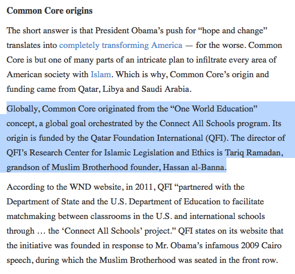 2/ Did you also know that Common Core's origin and funding came from Qatar, Libya and Saudi Arabia? The director of that origin, none other than the grandson of Muslim Brotherhood founder, Hassan al-Banna.