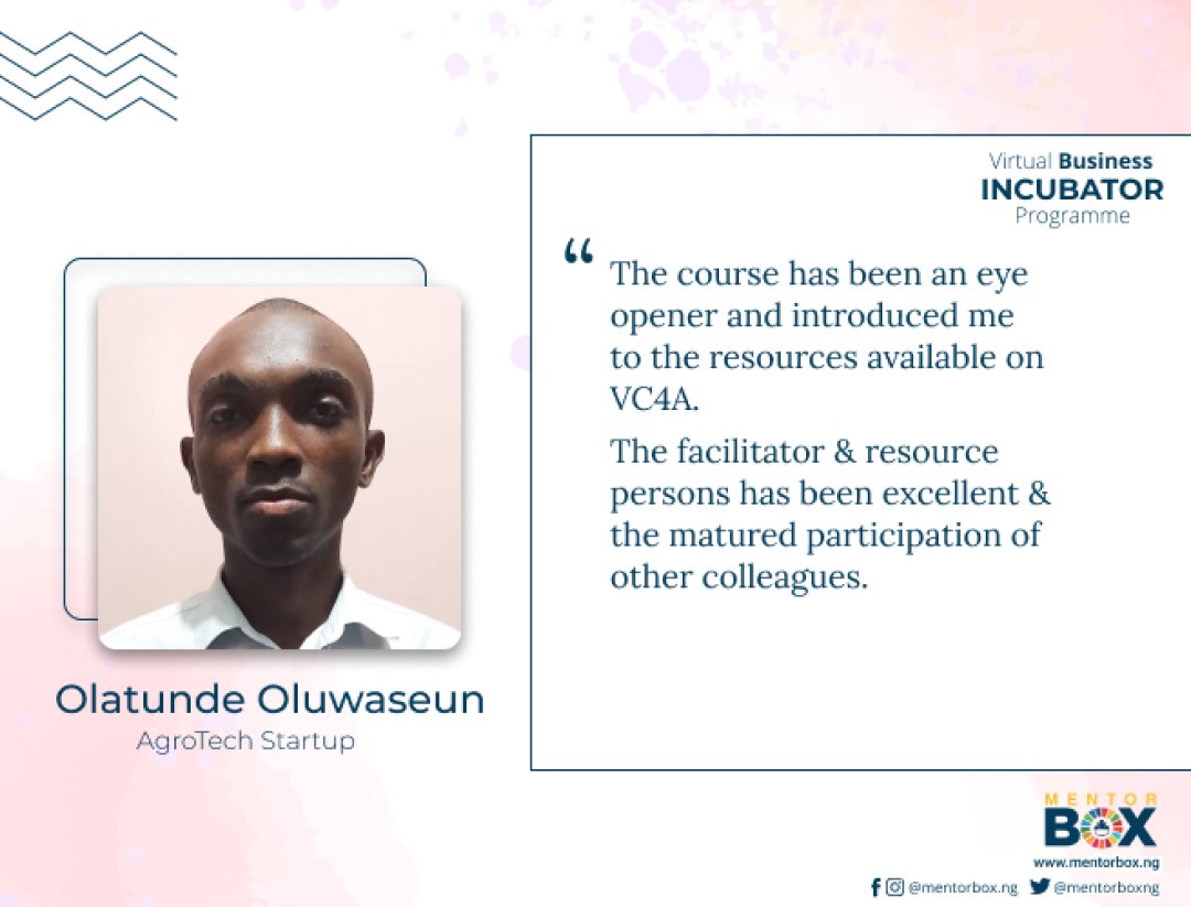 mentorboxng's tweet image. Our two-week Virtual Business Incubator for Aspiring Entrepreneurs and Early Stage Startups in North Central Nigeria kicked off last week.
We have had such great reviews from the participants of the Virtual Business Incubator.
We are incorporating modules from the VC4A Academy.