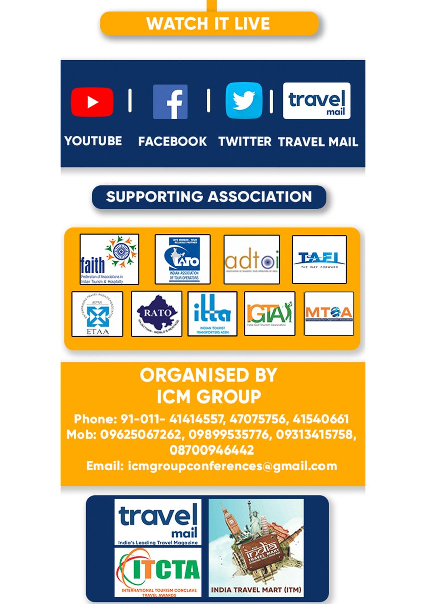 indiatravelmart's tweet photo. BHARAT DEKHO!
ICM GROUP Presents E - Tourism Summit on 3rd July 2020 with the sole purpose to Boost Domestic Tourism!
Hear from Industry's Top Experts to Grow Tourism.
Watch it LIVE on 3rd July!
#ETOURISMSUMMIT2020
#BharatDekho
#ICMGROUP
#IndiaTravelMart https://t.co/sPnjfuSaMG