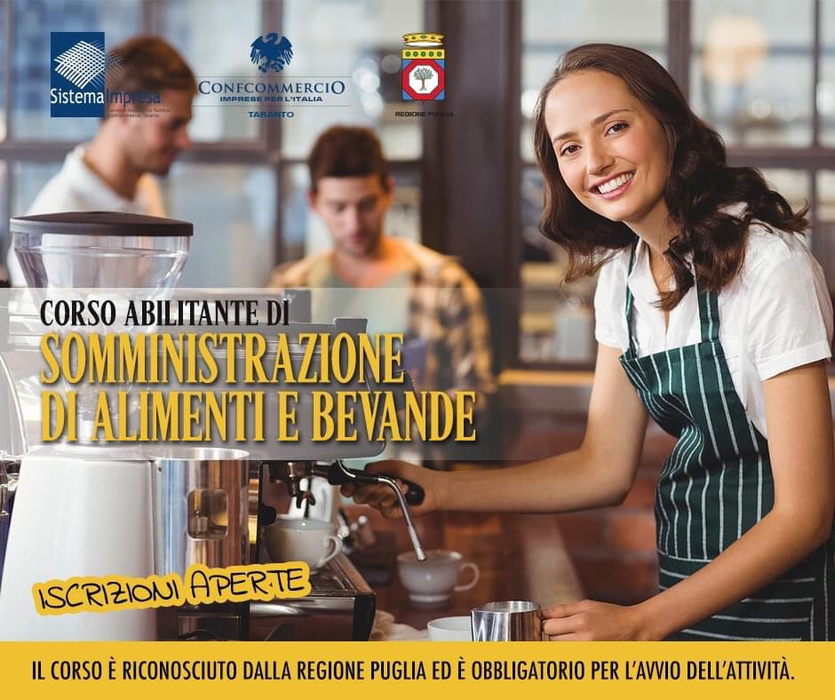 ConfcommercioTa's tweet photo. 📣ISCRIZIONE APERTE📣

➡️ #CORSO abilitante di
🤝 SOMMINISTRAZIONE DI ALIMENTI E BEVANDE

Per info e iscrizioni ⤵️
☎ 099 6417178 - 099 6417167 - 0996417020
📩 decomite@confcommerciotaranto.it
📩 ninni@confcommerciotaranto.it
📩 campa@confcommerciotaranto.it https://t.co/96qErhP8HV