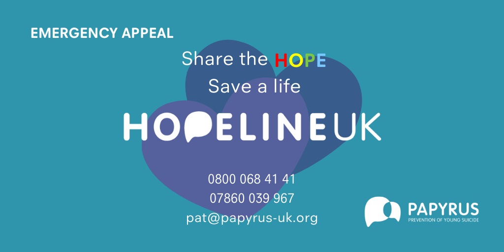 In response to the Covid-19 outbreak, <a href="/PAPYRUS_tweets/">PAPYRUS</a> have launched an emergency appeal; not a fundraising request but an appeal for their campaign to be shared so more people who may be in need of their services are aware of them. Please RT papyrus-uk.org/emergency-appe…