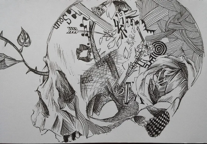 ボールペンで頭蓋骨描いて色々と描きこんでみました
カッコイイ✨ 