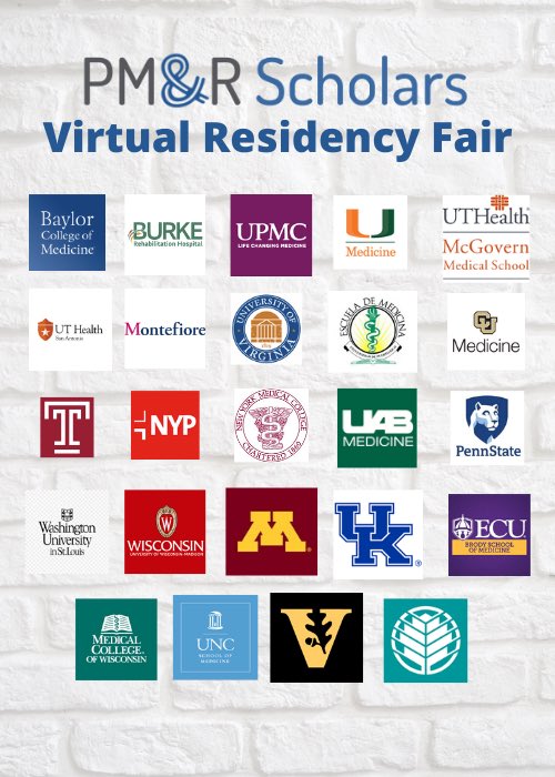 We are excited to announce the ‼️First Annual PM&amp;R Scholars virtual residency fair‼️Over the course of the next few months, we will be hosting programs to provide students with information, and answer questions about thier residency. See the schedule below, and mark your 🗓 😁