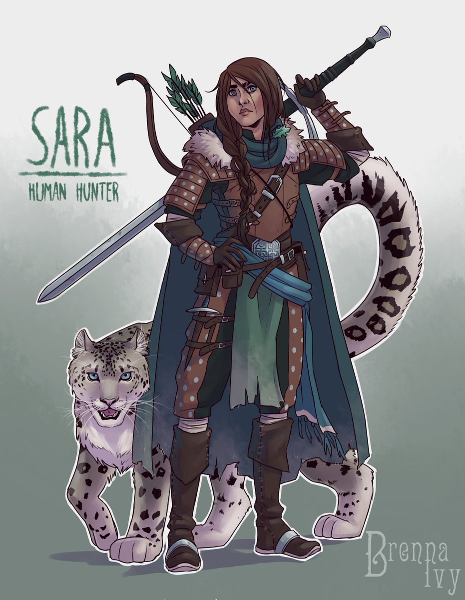 Brenna Ivy Art I M Drawing All Players Characters From The Pathfinder Kingmaker Game I Play In So Here Are Naeron Sara And Her Snow Leopard Companion Sam Our Bastard With The