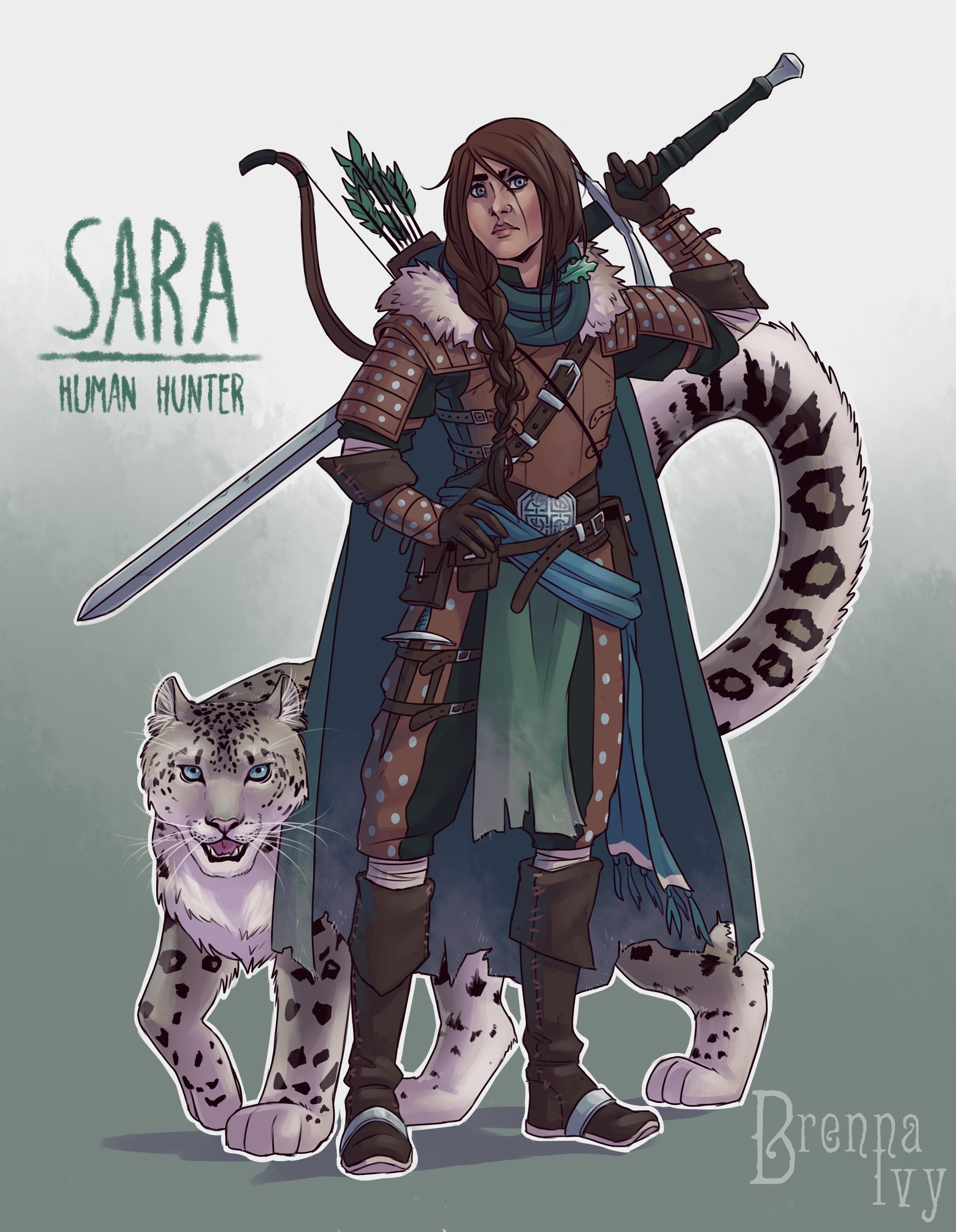 Brenna Ivy Art I M Drawing All Players Characters From The Pathfinder Kingmaker Game I Play In So Here Are Naeron Sara And Her Snow Leopard Companion Sam Our Bastard With The Bastard Sword Our No Nonsense Survivalist And Our