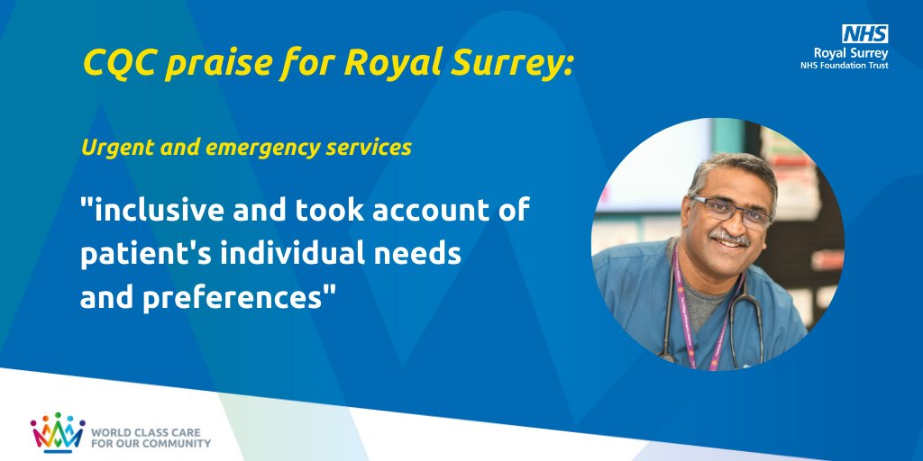 RoyalSurrey's tweet photo. Our brilliant team in urgent and emergency care, received some lovely feedback from the Care Quality Commission as part of their latest report on the Trust. Well done team.  👏 #RoyalSurreyFamily #CQC https://t.co/s26awSnQK1