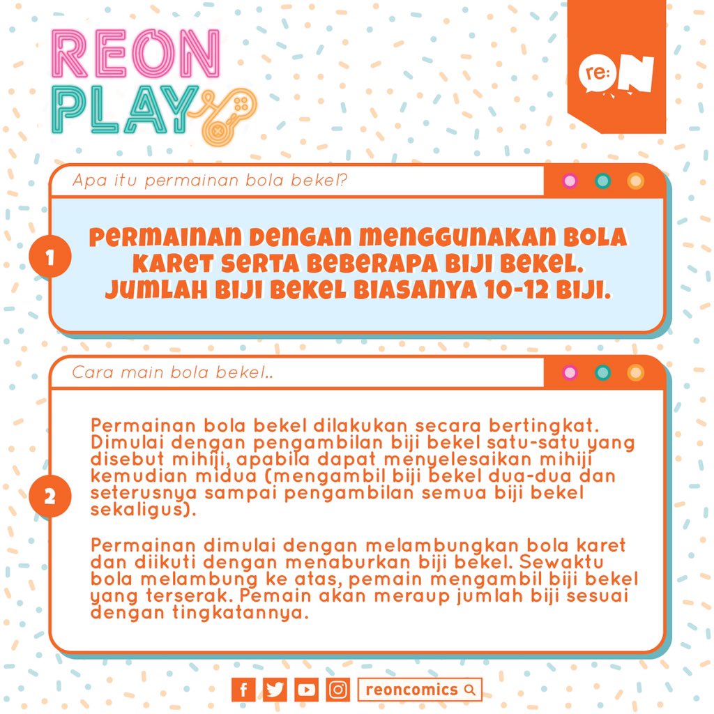 reoncomics's tweet photo. Reonites! Kembali lagi di #reONPlay!
Kali ini kita masih bahas permainan tahun 90-an, nih! Siapa nih yang dulu suka main bola bekel? Ceritain dong kalau punya pengalaman seru waktu main bola bekel!
Permainan 90-an apa nih yang mau dibahas berikutnya?
#bolabekel #permainan90an https://t.co/EUoRP3bsOc