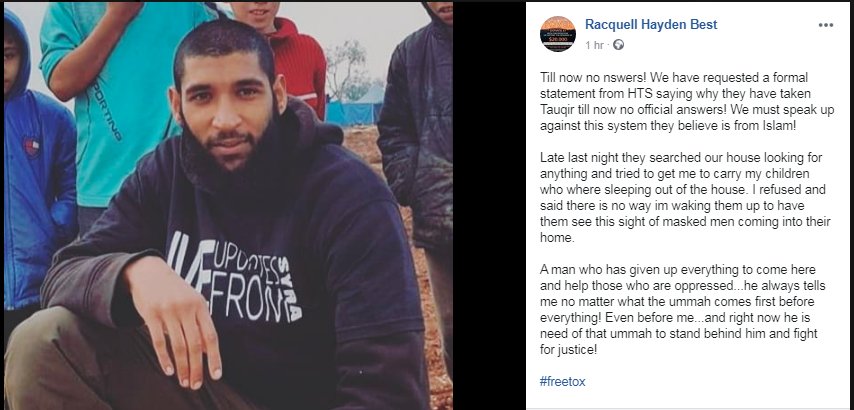 doamuslims's tweet photo. British Aid Worker Arrested By HTS in #Syria

Update from Tauqir's wife:

"A man (@toxaidworker) who has given up everything to come here &amp; help the oppressed. Right now he is need of that #ummah to stand behind him &amp; fight for justice!"

#FreeTox https://t.co/AWzc39o90S