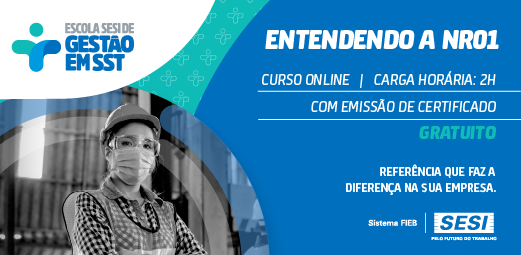 Cursos GRATUITOS e COM CERTIFICADO na Escola SESI de Gestão em SST.
⠀
Capacite-se! Acesse: escolasesisst.com.br
⠀
#SESIBahia #EscolaSESISST #Capacitação #EntendendoNR01 #PrevençãoAoCoronavírus #Curso #CursoGratuito #Certificado #Online