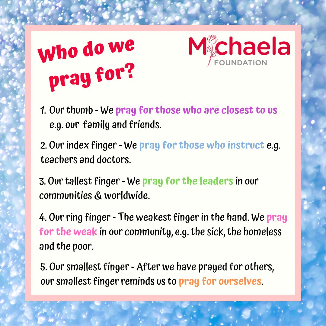 michaelafound's tweet photo. 🖐FAITH ELEMENT DAY!🖐

The 5 Finger Prayer!🙏

The 5 Finger Prayer is a simple aid popularised by Pope Francis that helps us remember how to pray. 

In praying for others first, we start to recognise our own needs in a whole new way.

#PowerOfPrayer
#IsolationActivities https://t.co/Pdvn0V7lq7