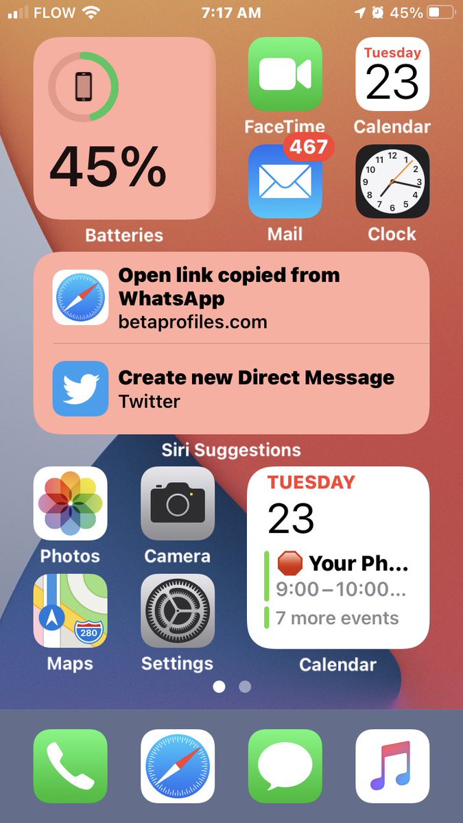Miked6lair's tweet image. My Home screen lookin fresh #iOS14DevBeta1 #iOS14Beta1