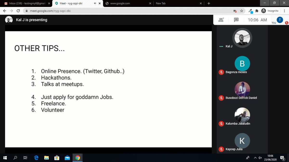 kalumba_j's tweet photo. Productivity during lockdown online meetup is on.
Thank you @kal_code 
cc @Kolokodess https://t.co/huonYoDTFb
