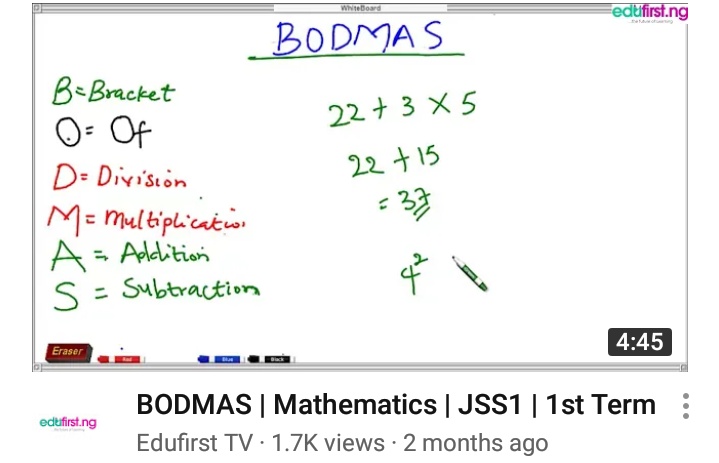 Adamsbliz's tweet photo. BODMAS is an acronym for Brackets, Of, Division, Multiplication, Addition and Subtraction. In certain region, PEDMAS(Parentheses, Exponent, Division,  Multiplication Addition and  Subtraction)is the synonym of BODMAS. More via:https://t.co/e0UYPpAT8p
#EdufirstTV
Jagannath•Apple https://t.co/lChj5vtt0A