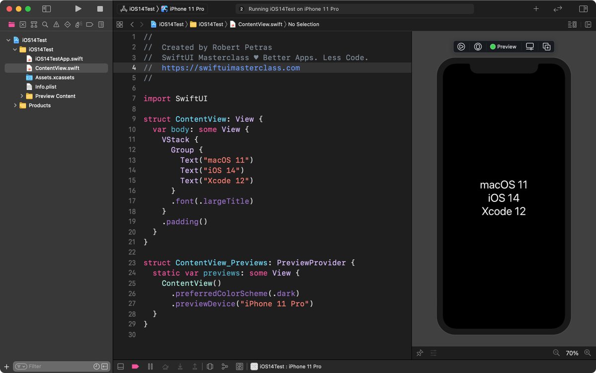 RobertPetras's tweet image. Hello #macOS11, #iOS14, #Xcode12!