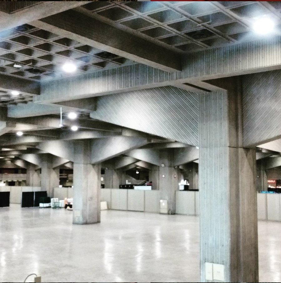 8. Place Bonaventure (1964-7) in Montreal. This is *the* great sixties megastructure - a vast corduroy concrete block, not easy to photograph (so less famous than Habitat) - with a train line running through it, and a dreamlike sequence of interior spaces of piranesian vastness.