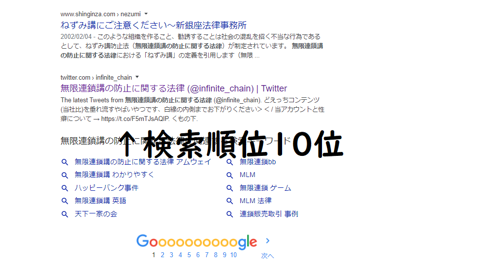 無限連鎖講の防止に関する法律 当アカウントは 検索しても絶対に出てこない ググラビリティが極端に低い名前 として実在の法律名称から命名しております が 全く予期せぬ自体が起こっており 私は法律に関わる全ての皆様にお詫びしたほうが良い