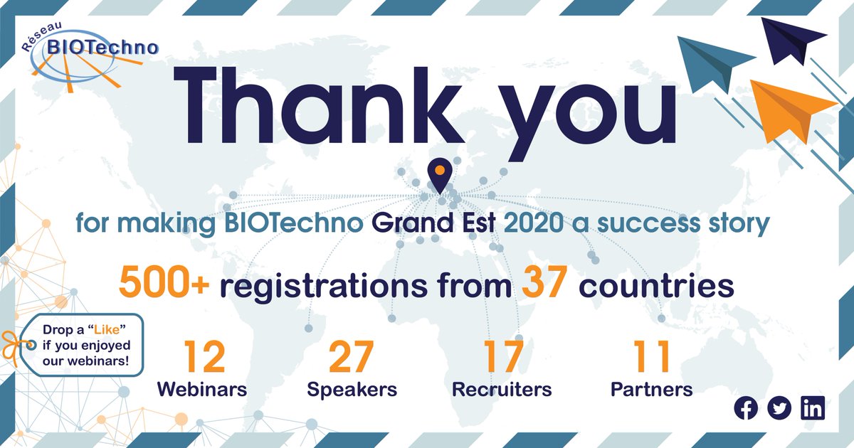 As BIOTechno Grand Est 2020 comes to an end, we would like to thank all the wonderful people who made this event a great success story. 
Thanks to all our partners, speakers, recruiters, and the enthusiastic participants who ignited the discussions by their insightful questions🤩