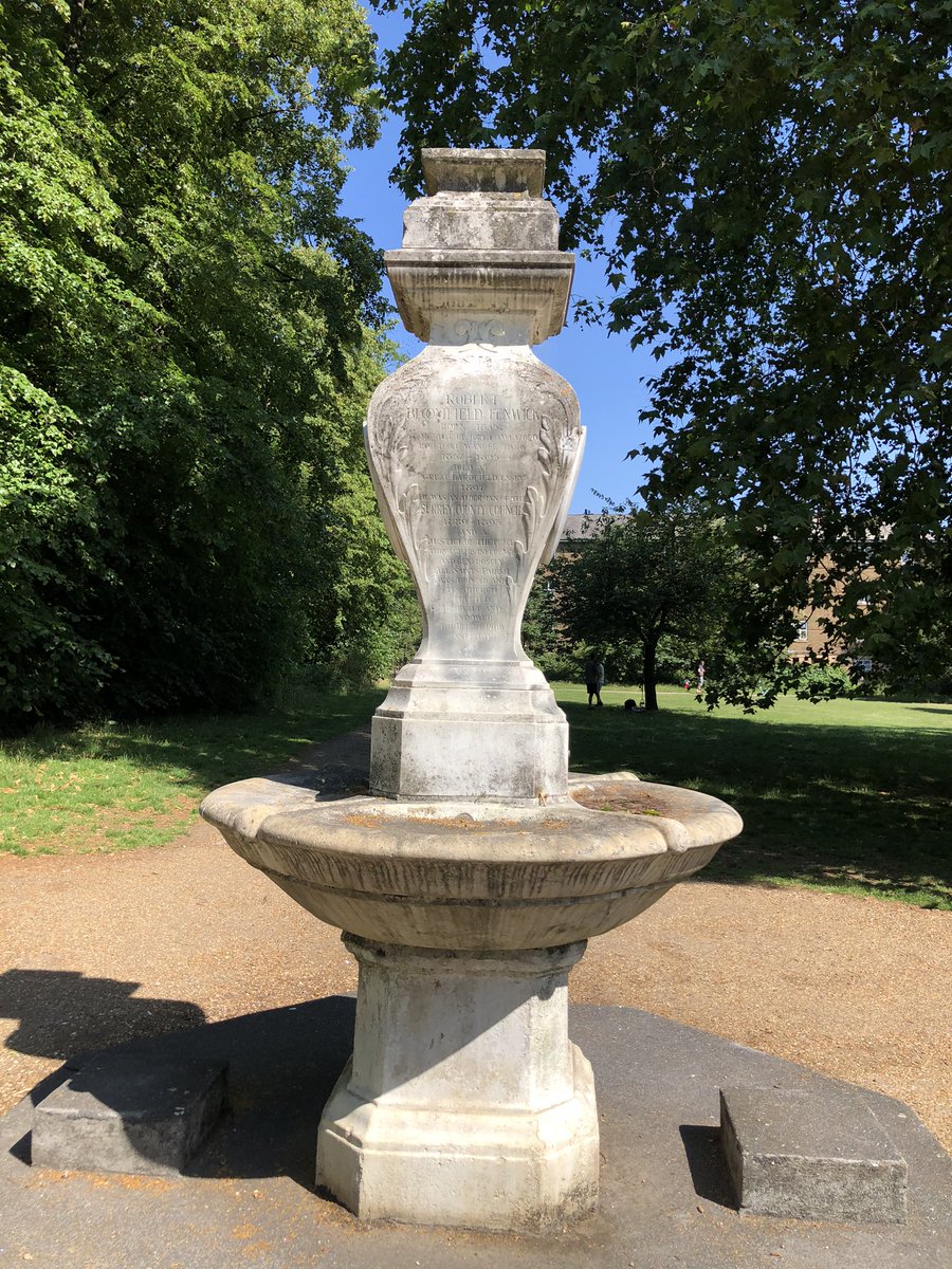 MertonEye's tweet photo. Wandle Park in Colliers Wood is 11 acres of grass, trees and wetland on the site of an old millpond. Interesting stone drinking fountain in memory of Robert Fenwick who lived here in the 1800s and helped found All Saints Church #walk17 https://t.co/9pL4JHh3lY