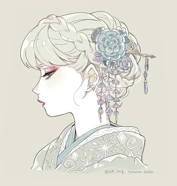 1girl solo hair ornament flower makeup hair flower earrings  illustration images