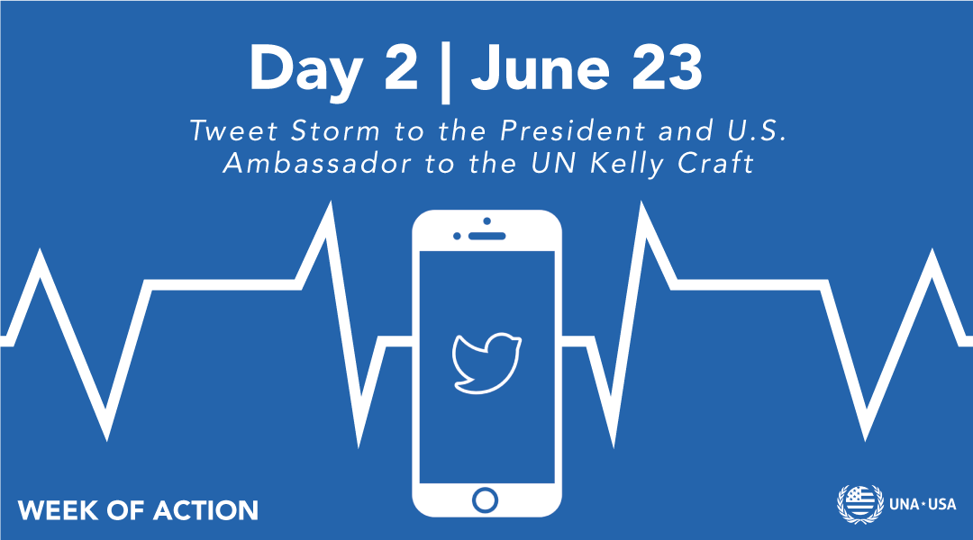 UNAUSA's tweet photo. 💠 Week of Action: Day 2 💠

📱 Participate in a "tweet storm" to let the President and U.S. Ambassador the United Nations Kelly Craft know YOU support the @UN.  

We've drafted the tweet for you—just click the link: https://t.co/yuxf4mJNdf | #USAforUN https://t.co/P97QU3SIhg