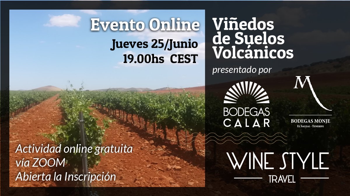 gloria_valles_'s tweet photo. Os invitamos a un nuevo #eventoOnline en el que hablaremos sobre #VinosVolcánicos de la mano de @bodegasmonje y @BodegasCalarHoy Particularidades de estos #vinos que comienzan a ganar reconocimiento entre los paladares más exigentes.¿Los habéis probado?
✍ https://t.co/QsRCisd4y6 https://t.co/l6Mmm7cVlP