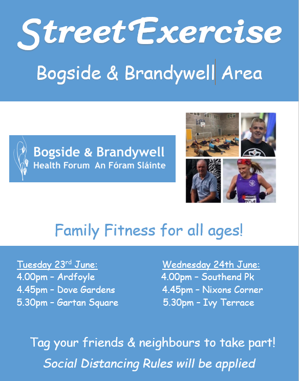 BBHealthForum's tweet photo. STREET EXERCISE REMINDER π€ΈββοΈπ€Έ
Today we will be:
4 pm Ardfoyle
4.45 pm Dove Gardens
5.30 pm Gartan Square
Tag all your friends and neighbours. Social Distancing will apply. Thanks for your support.
#streetexercise #boostyourmood https://t.co/AA4lBrSeFq