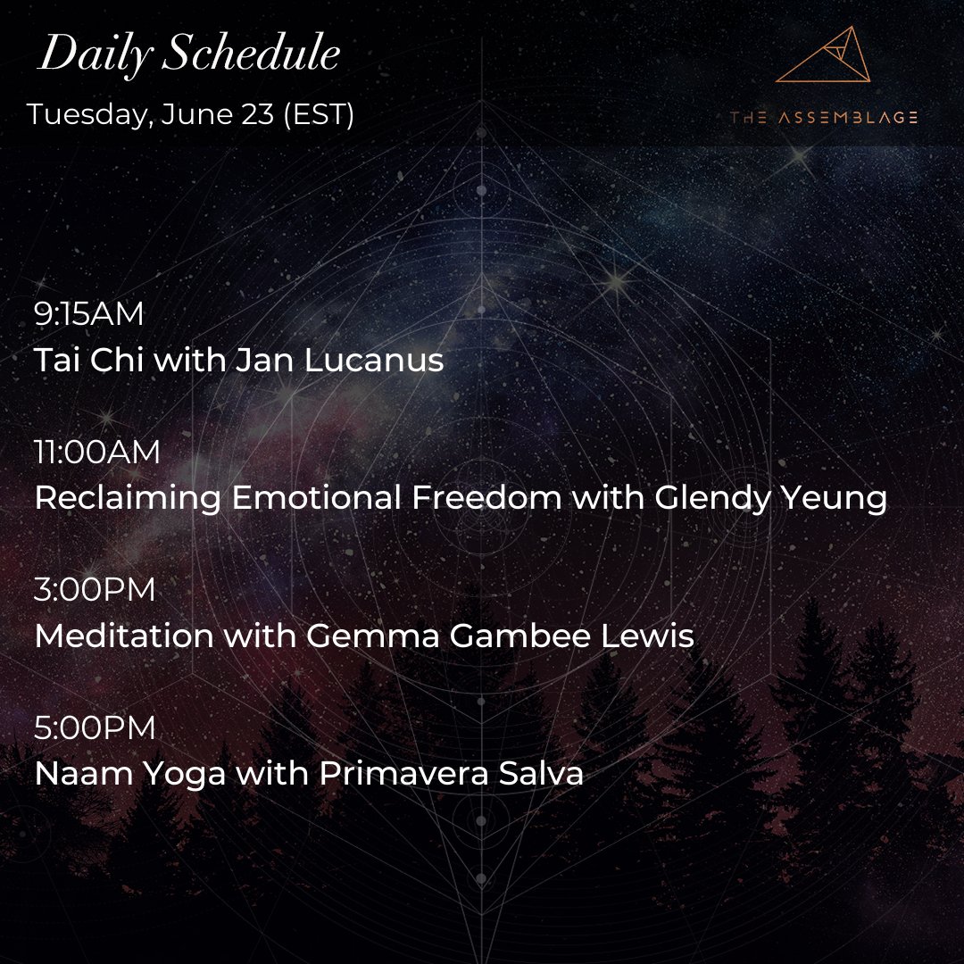 Enjoy today's schedule of mindfulness programming.

Check out the rest of our events: events.theassemblage.com

#meditation #spirituality #mindbodyspirit #mindfulness #spiritualgrowth #innerknowing #innerjourney #meditationpractice
