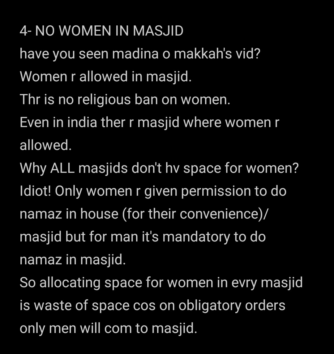 4) BAN ON WOMEN'S ENTRY IN MASJID