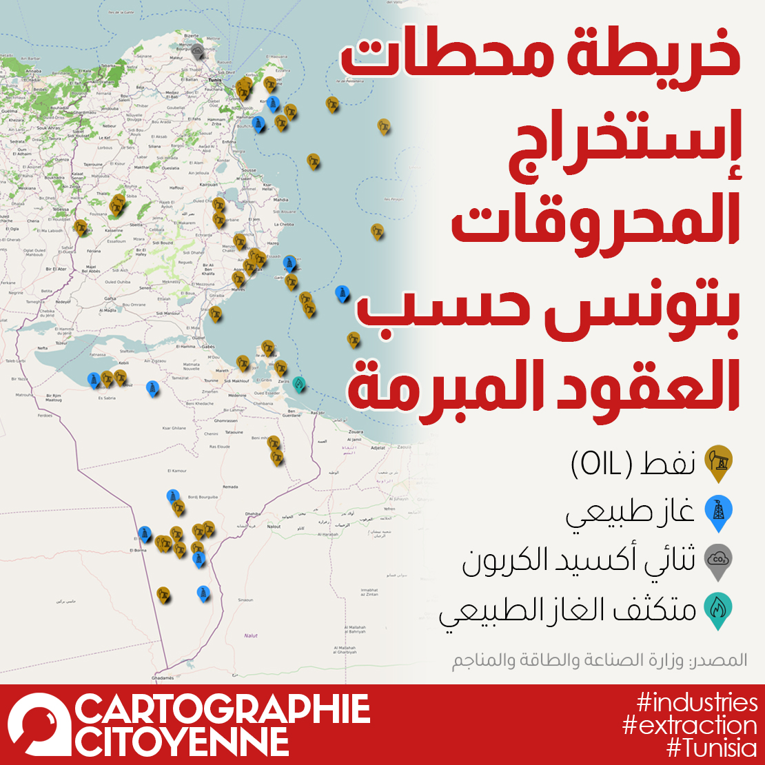 CartoCitoyenne's tweet photo. خريطة محطات إستخراج المحروقات بتونس حسب العقود المبرمة

للمزيد من التّفاصيل حول العقود يرجى زيارة الخريطة التّفاعلية : https://t.co/3jMpzdmBeb

#نفط #غاز_طبيعي #عقود_النفط #صناعات_إستخراجية #تونس #تطاوين #الكامور https://t.co/iVjC3xdSyK