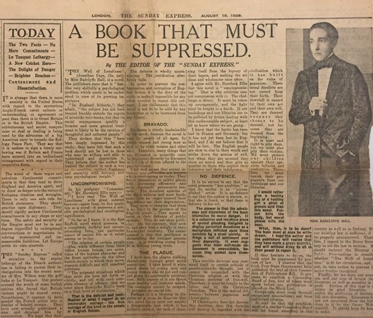 1928: United Kingdom: a court action begins against Radclyffe Hall's The Well of Loneliness. Despite protests from intellectuals, the book is declared obscene and sales are banned in England. More on censorship and queerness here via  @HistoricEngland:  https://historicengland.org.uk/research/inclusive-heritage/lgbtq-heritage-project/law-and-oppression/censorship/