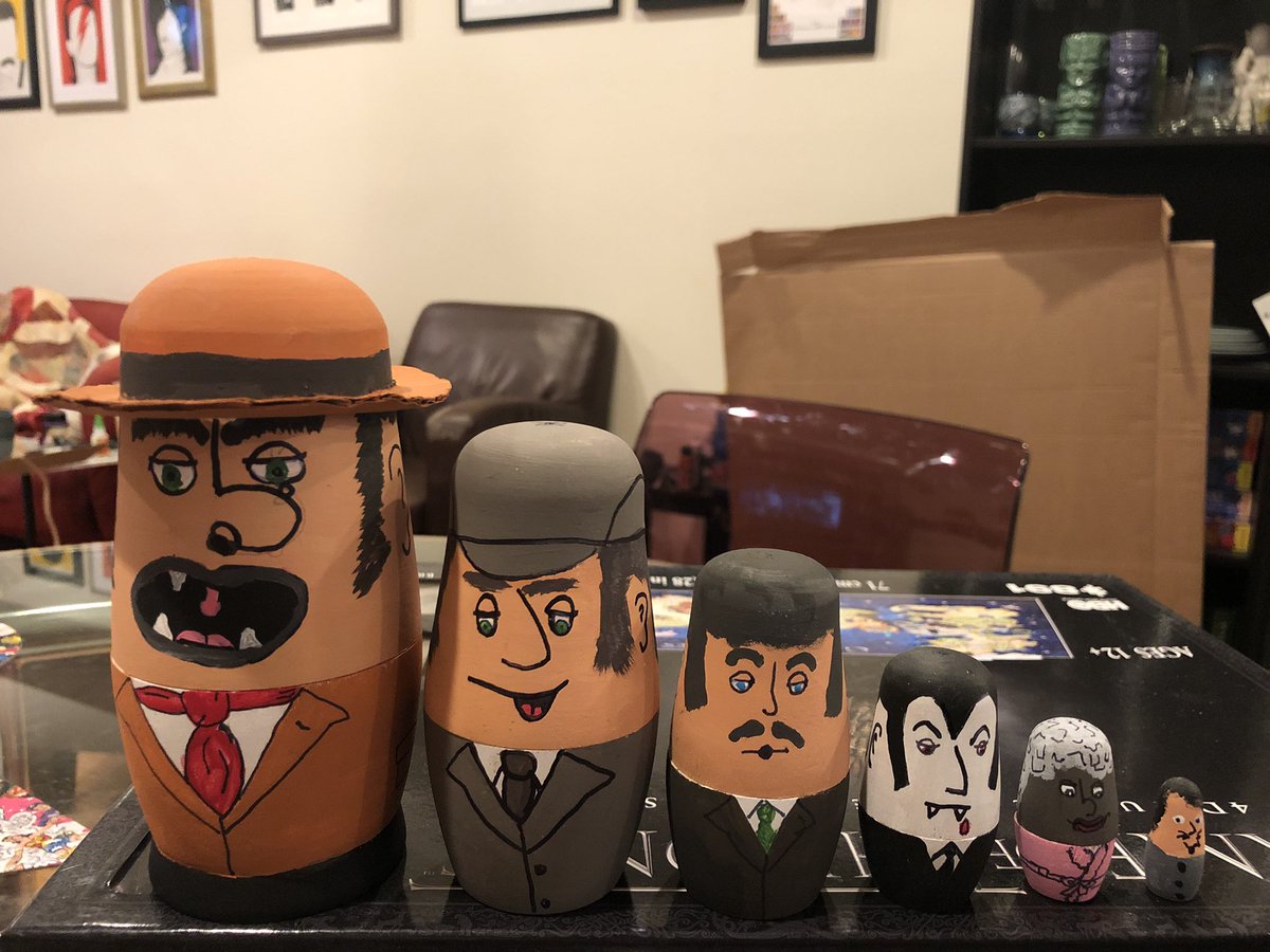 ScottMcC_GA's tweet photo. @warlockmomma @GS_Denning @GraphicAudio when you narrate a book about a magical detective and his friends the doctor, a troll, a vampire, geriatric soft-core porn addicted landlady and a wererat, you make your own Warlock Holmes nesting dolls. https://t.co/qQVjWQB7dk